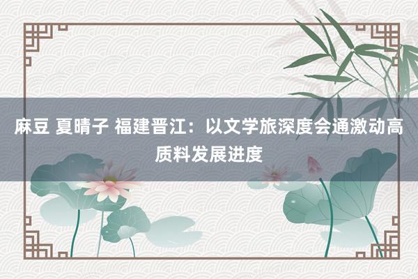 麻豆 夏晴子 福建晋江：以文学旅深度会通激动高质料发展进度